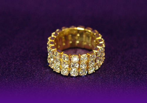 3 row gold plated rhinestone cocktail ring
