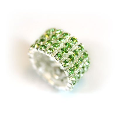 4 row stretch rhinestone ring - green rhinestones