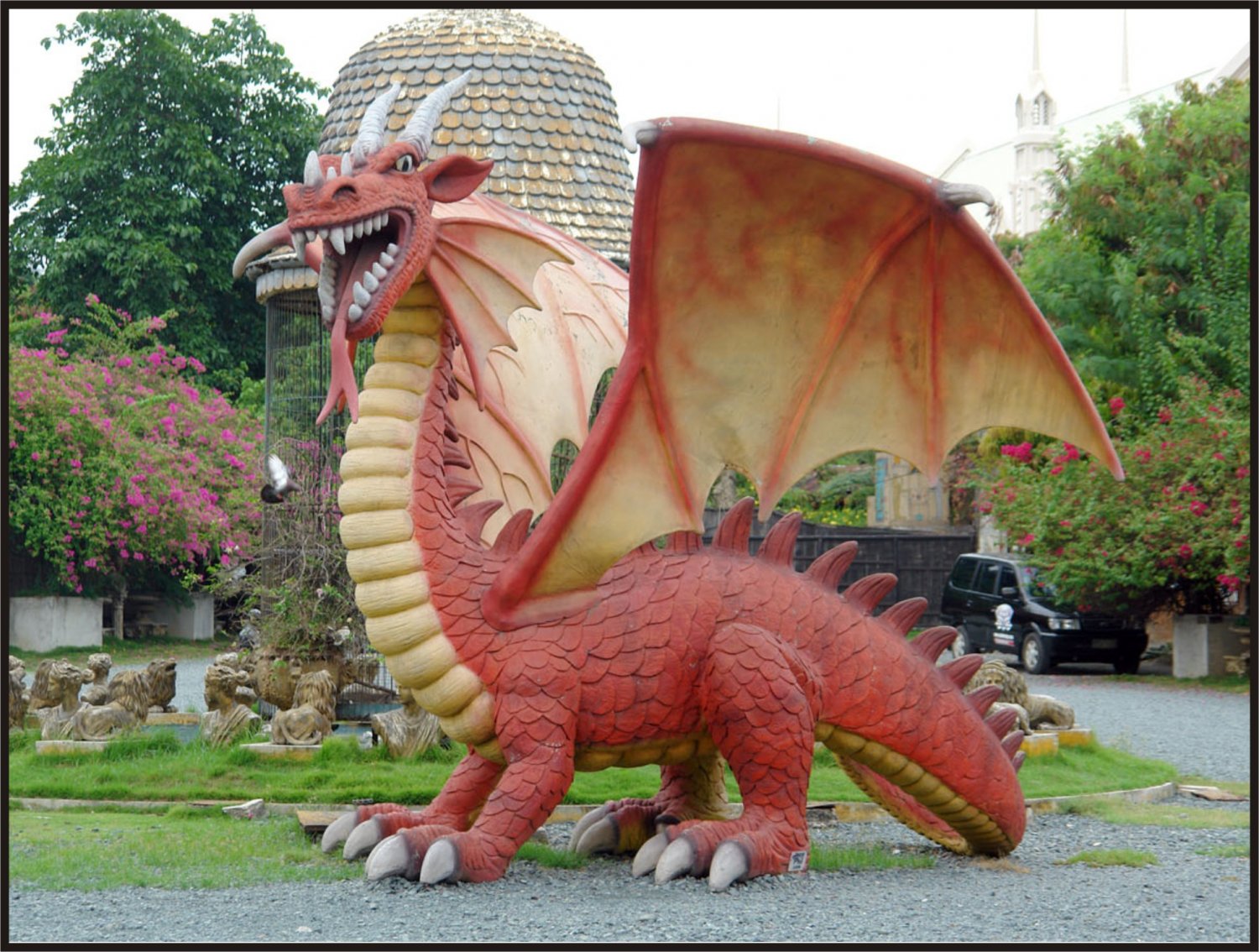 Custom Made Life Size 13' tall 13' long Dragon Statue SCA-LARP