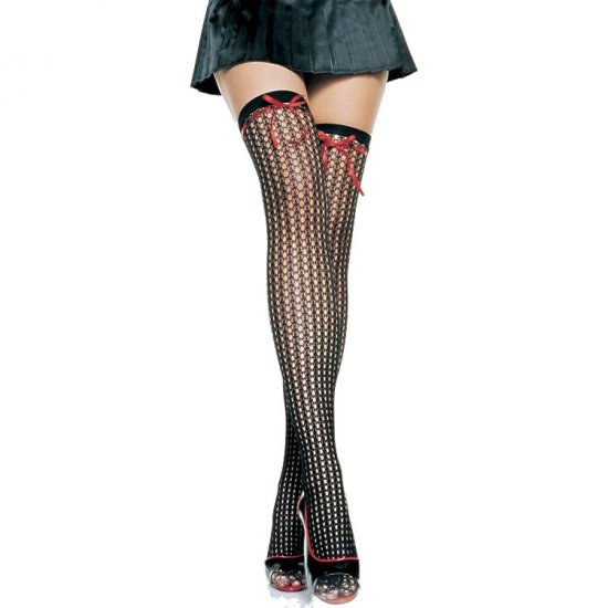 Leg Avenue Crochet Net Thigh Highs with Ribbon Tie Top!