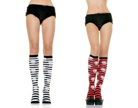 Leg Avenue Striped Pirate Knee Highs with Skulls!