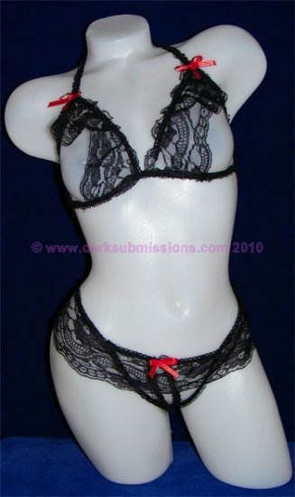 Black Ruffled Seductive Open Two-Piece Bra Set!