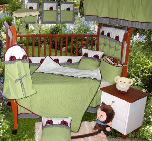 green ladybug new born baby bedding set, 10pcs