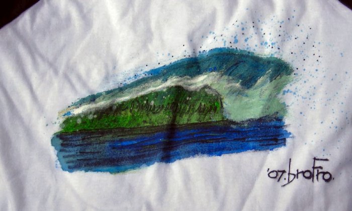 Original T-shirt painting directly on to bright colorful T-shirts.