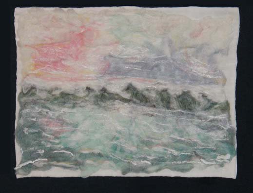 'Dawn on the Bay' small art quilt. 18 1/2" x 24 1/2"