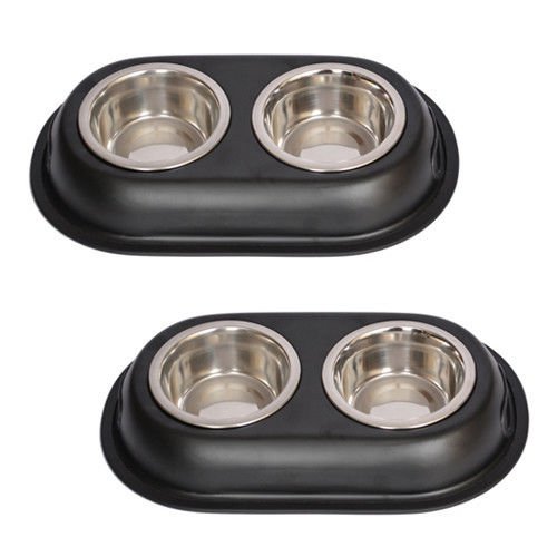 2 Pack Color Splash Stainless Steel Double Diner (Black) for Dog/Cat - 1 Pt - 16
