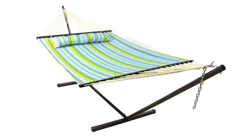 Quilted Double Fabric Hammock Spreader Bar and Pillow by Sunnydaze Decor