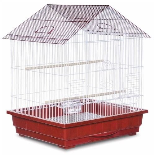 Offset Roof Parakeet Cage - Red 25" W x 21" D x 29.5" H 2 Perchs 2 Feeder/Water