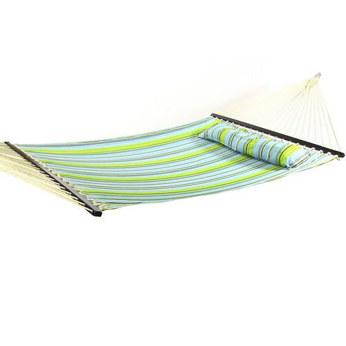 Blue and Green Quilted Double Fabric Hammock Spreader Bar Pillow and Stand