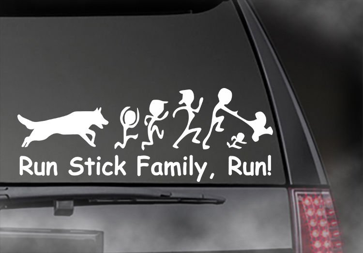 German Shepherd Run Stick Family! Car/truck window sticker! Outdoor decal