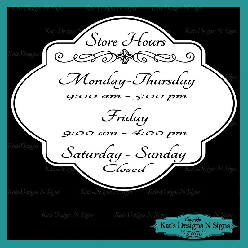 Business Store Hours Sign Vinyl Custom Decal Sticker Window Door Glass HRS-00005