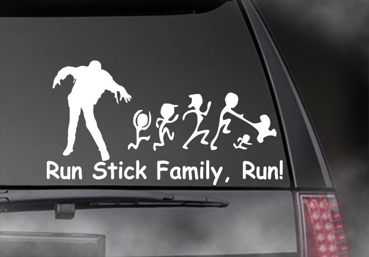 ZOMBIE Run Stick Family! Car/truck window sticker! Outdoor decal! FAN-00006