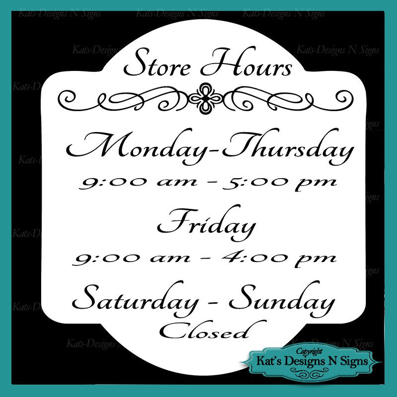 Business Store Hours Sign Vinyl Custom Decal Sticker Window Door Glass HRS-00003