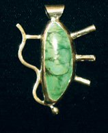 Handcrafted Green Turquoise and Fine Silver Cabochon Pendant