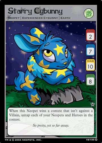 Starry Cybunny Holofoil Rare 18/100 Neopet Card
