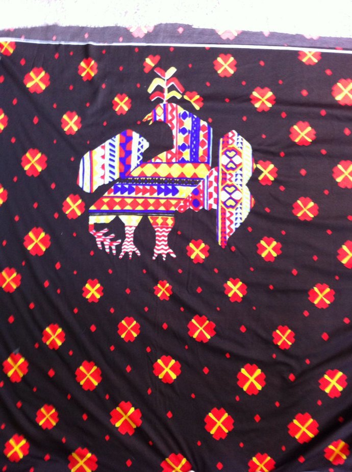 64" wide 2 yards 9" Deep Chocolate Brown with Orange and Yellow Flowers and Rooster