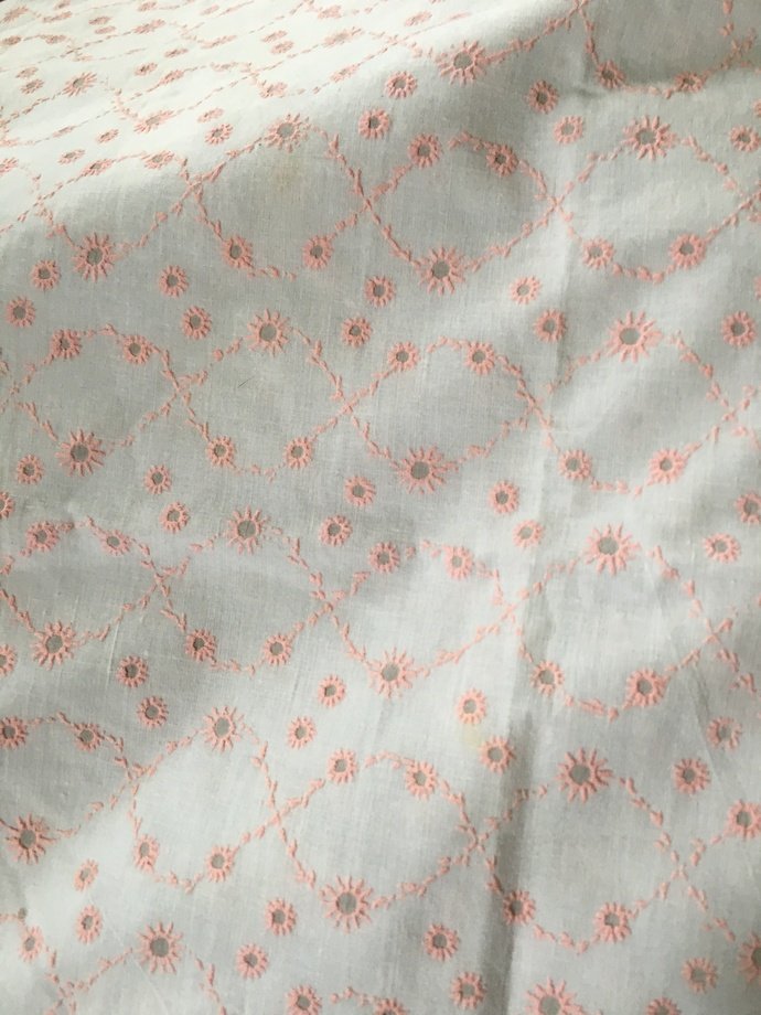 47" wide 1 yard 16" White and Pink Eyelet