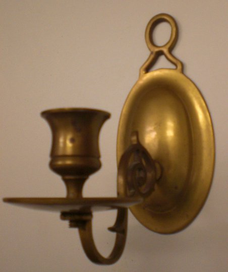 Brass Victorian / Federal Style Wall Mounted Single Candle Sconce, Very Heavy & Nice Patina Finish