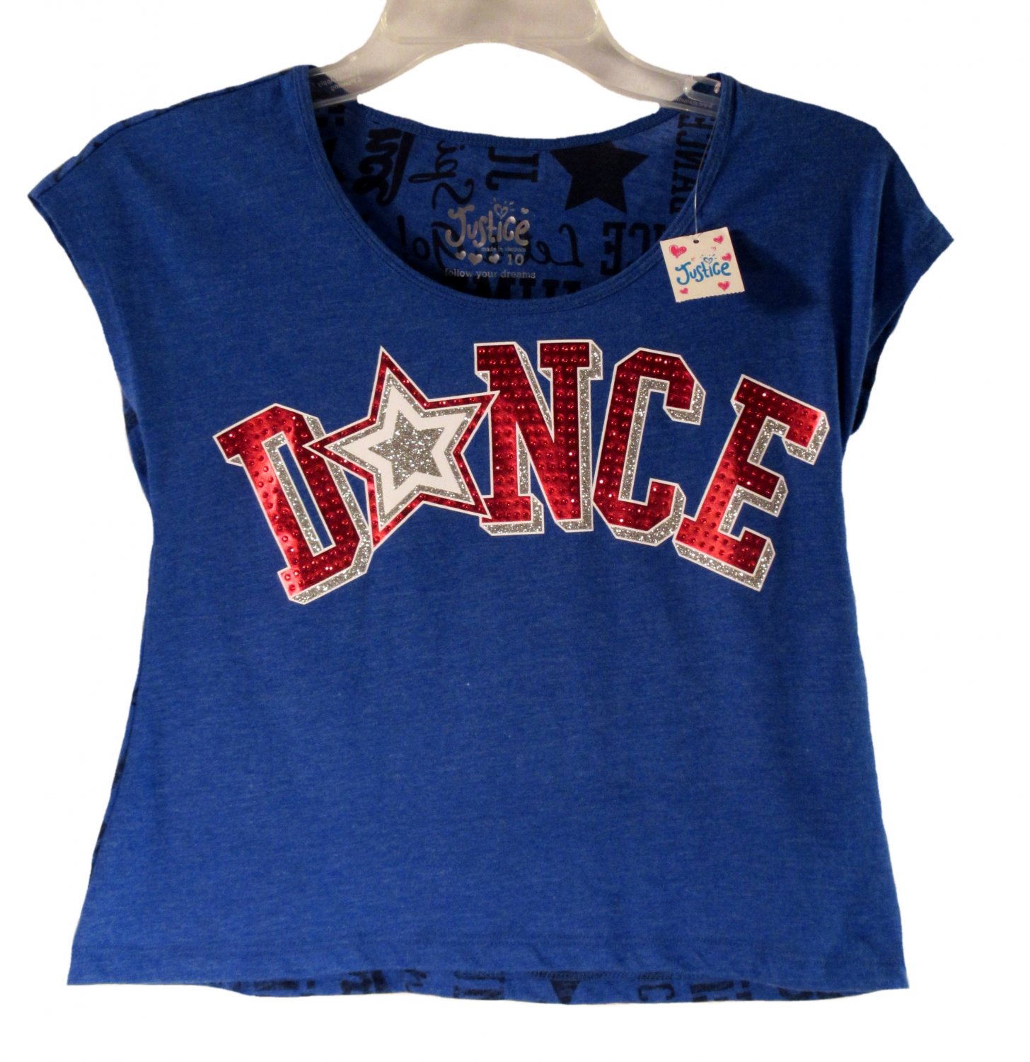 Justice Girls Blue Dance Sport Short Sleeve Crop Top Size 10