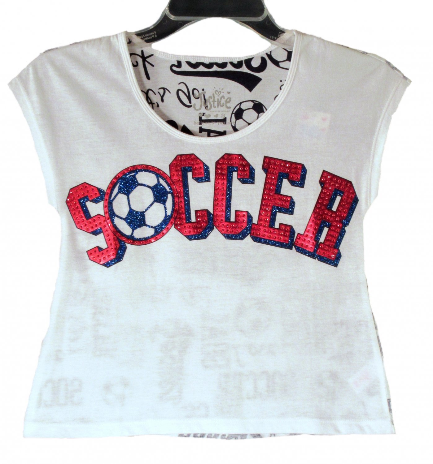 Justice Girls White Soccer Sport Short Sleeve Crop Top Size 8