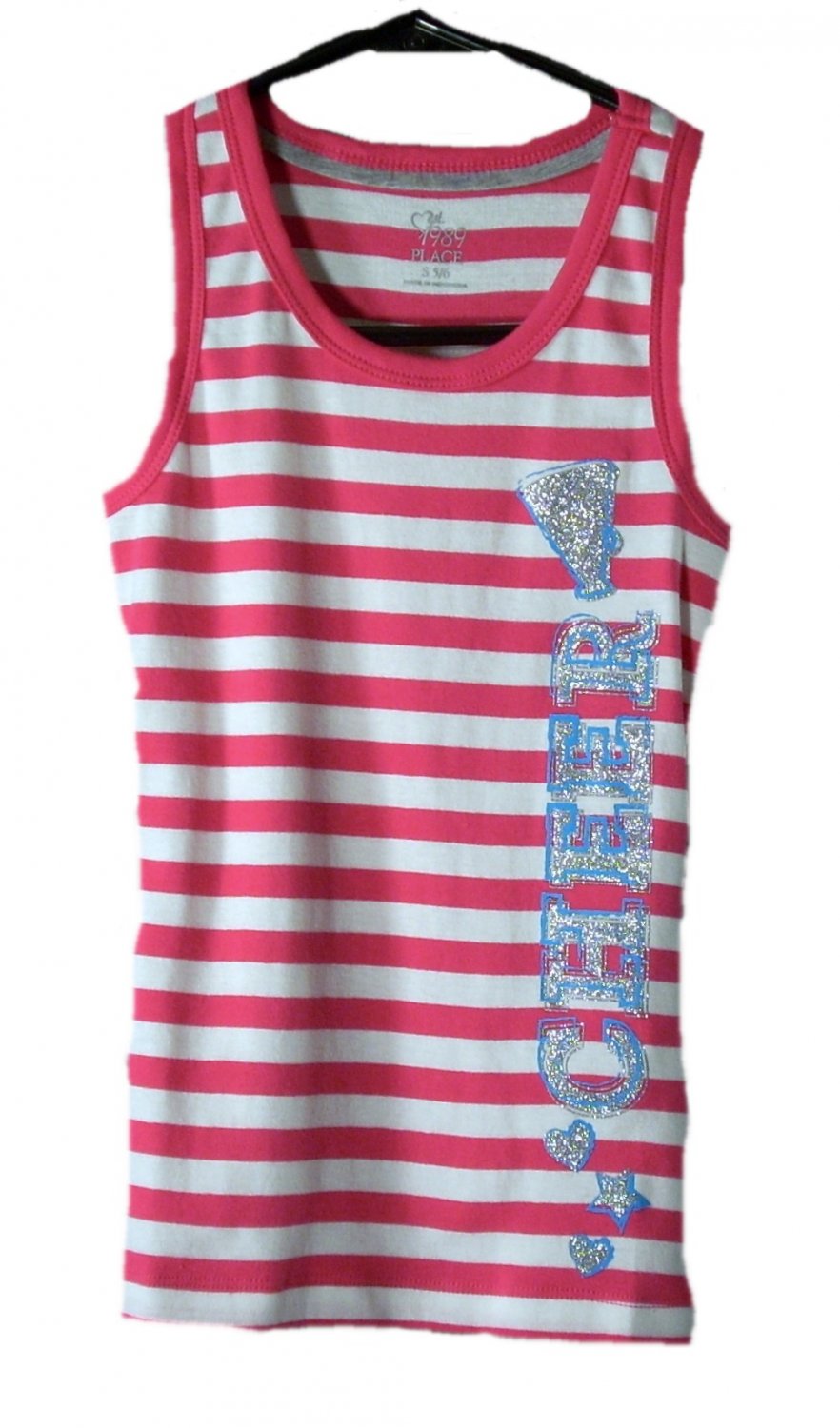 The Children's Place Kids Girl's Pink Stripe Cheer Tank Top Small