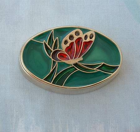 Butterfly Trinket Box Heavy Poured Resin Red Green Plique a Jour Style