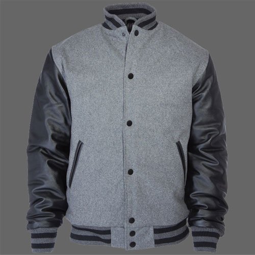 New R & A Grey and Black varsity jacket with Long Leather Sleeves size xs