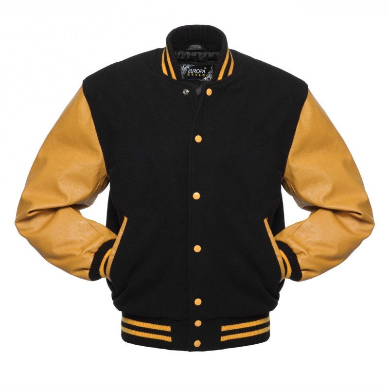 New DC Letterman Black wool Yellow leather sleeves varsity jacket size l