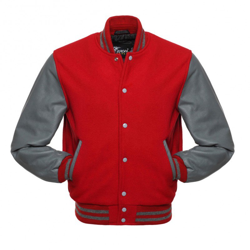 New DC Letterman Red wool Silver leather sleeves varsity jacket size m