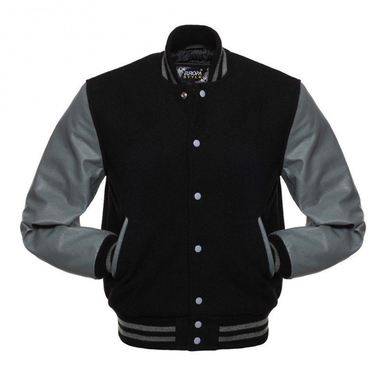 New DC Letterman Black wool Grey leather sleeves varsity jacket size s