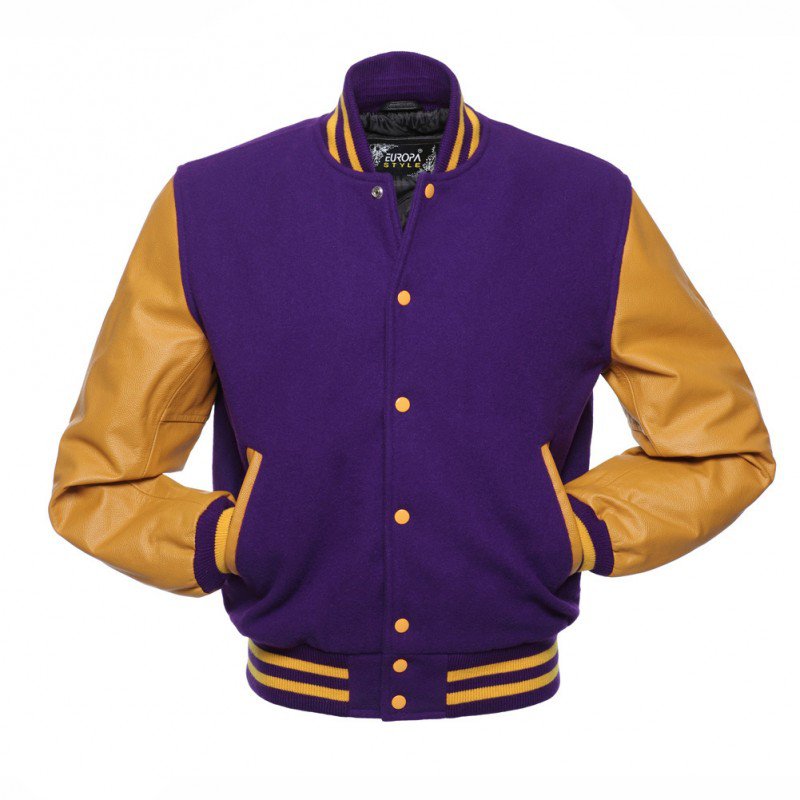 New DC Letterman Purple wool Yellow leather sleeves varsity jacket size xl