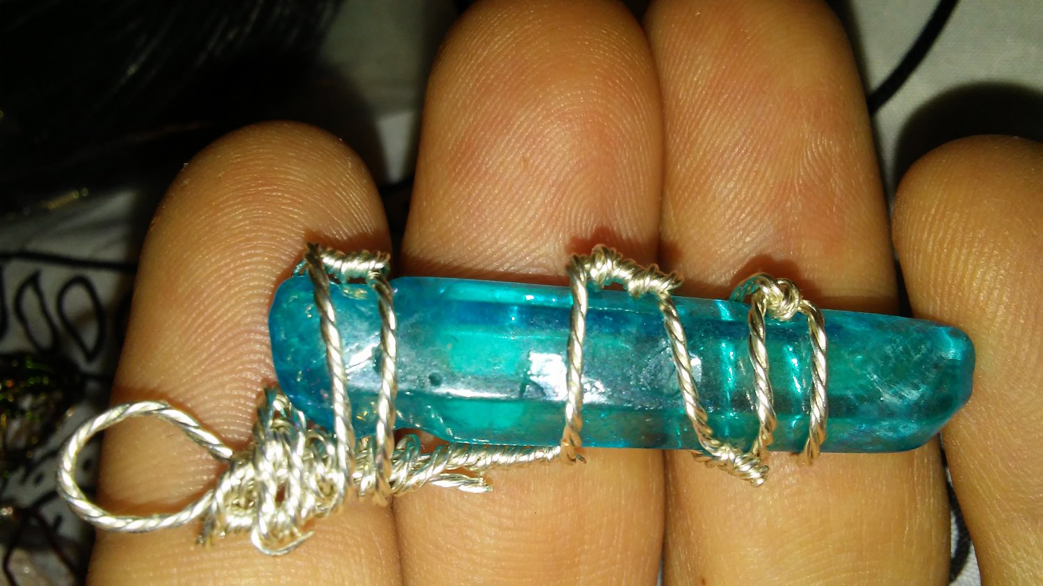 Aqua aura quartz pendant