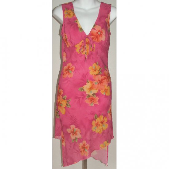 HANA Pink Floral Sleeveless Dress Small