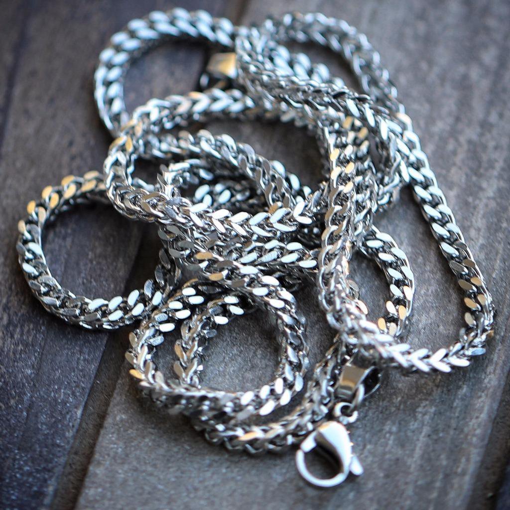 Mens White Gold 316 Stainless Steel Box Franco Chain Necklace 2.5mm-3mm Italy
