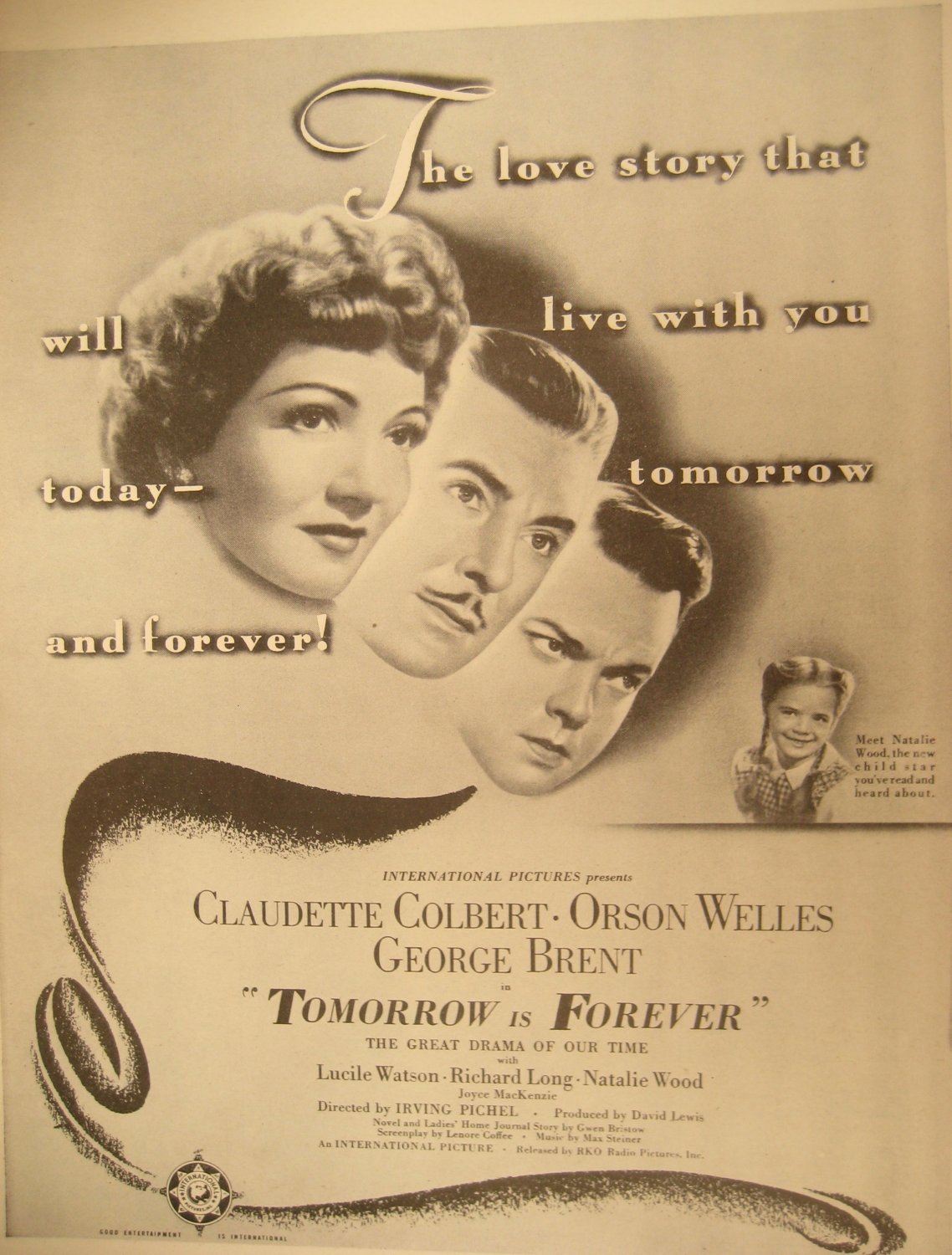 1946 Claudette Colbert Orson Welles Natalie Wood In Tomorrow Is Forever