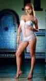 SHEER & LACE BABY DOLL W/ SATIN TRIM & MATCHING THONG
