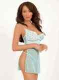 CROSS DYE STRETCH LACE UNDERWIRE BABYDOLL W/ SIDE SLITS. INCL. MATCHING THONG PANTY