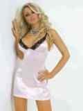 STRETCH SATIN SOFT CUP BABYDOLL W/ LACE TRIM.