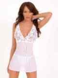 STRETCH LACE & CHIFFON BABYDOLL W/ MATCHING THONG
