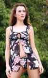 TWO PIECE FLORAL PRINT BABYDOLL W/ MATCHING G-STRING