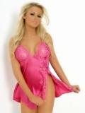 CHARMEUSE & MATCHING LACE BABYDOLL W/ SEXY SIDE CUT-AWAY FRONT.