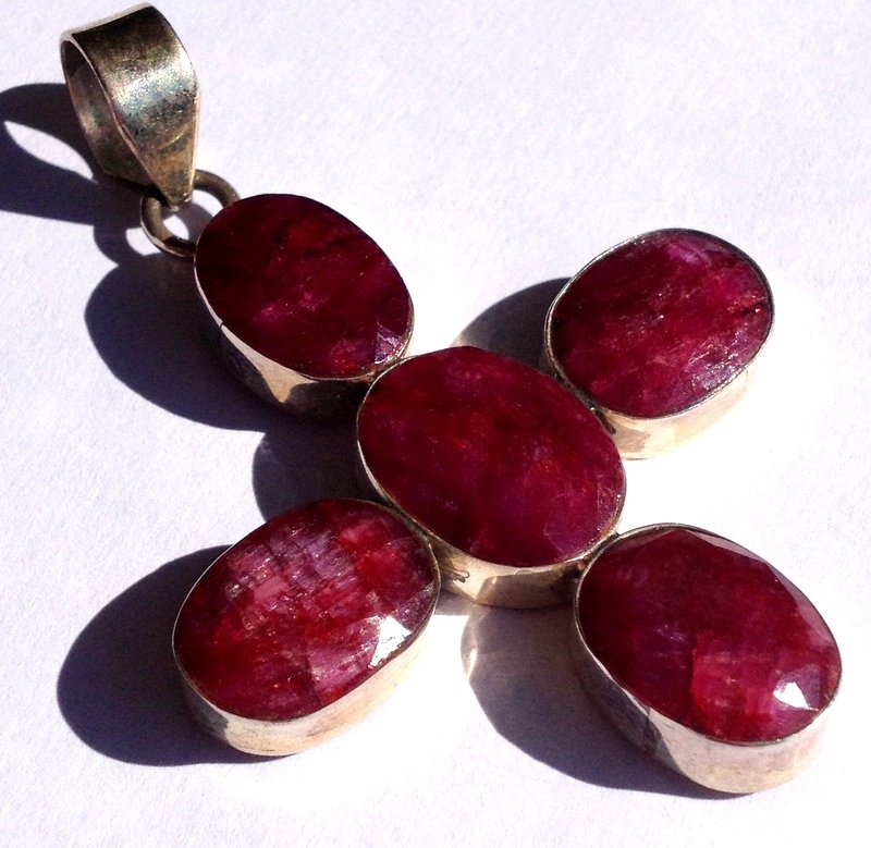 Large .925 Silver Natural red Ruby Maltese Cross Pendant Sterling Jewelry