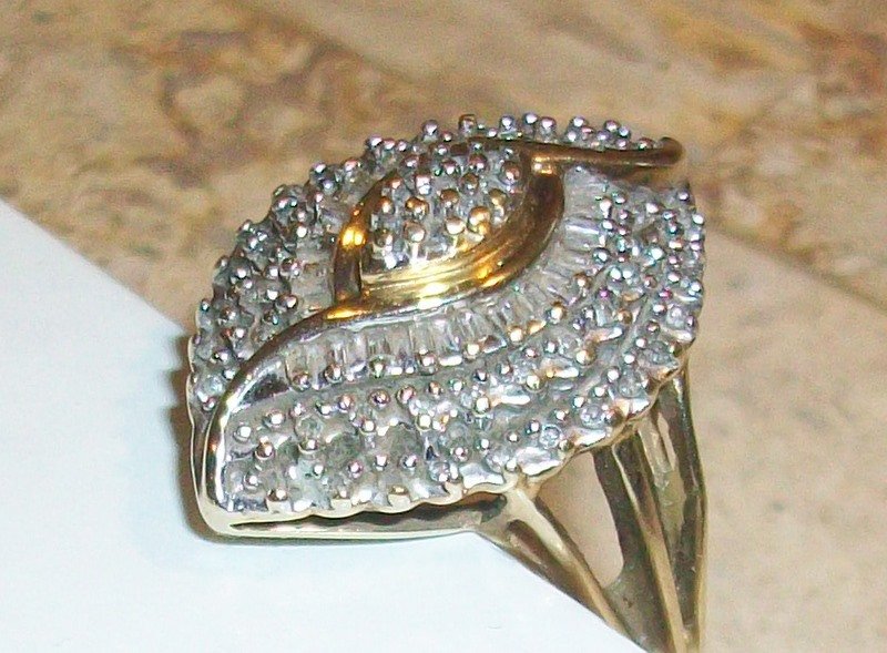 10kt Vintage Diamond Estate Ring 10k Yellow Gold Baguette Jewelry Size 7