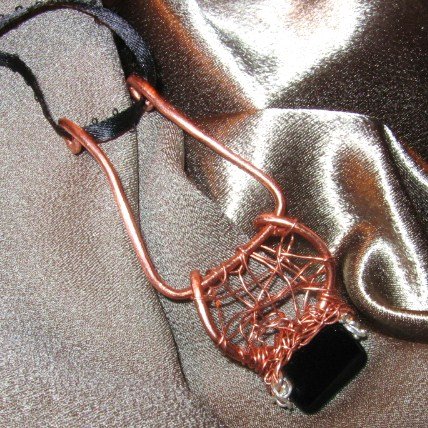 "CHIC" Copper, Argentium silver wire, Black glass bead necklace, Handmade Jewelry