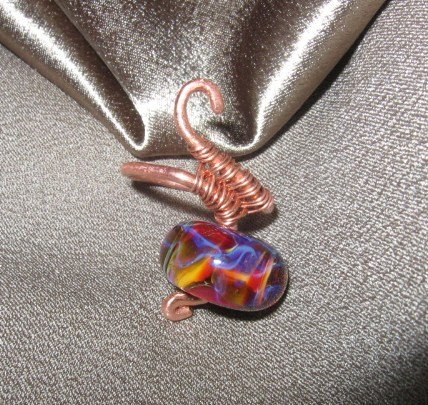 "FLAMES" Borosilicate bead & copper wire ring, Artisan Handcrafted Jewelry