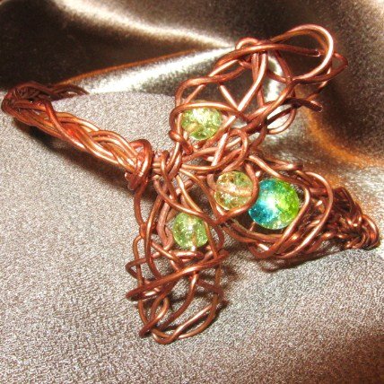 "HE LOVES ME/HE LOVES ME NOT" Copper cuff bracelet,glass blue,green,yellow beads,Handmade Jewelry