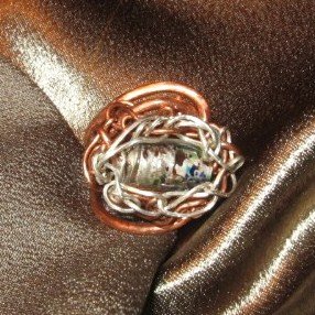 "DYNAMITE" Copper,Argentium silver wire,Glass bead ring,Handmade Jewelry