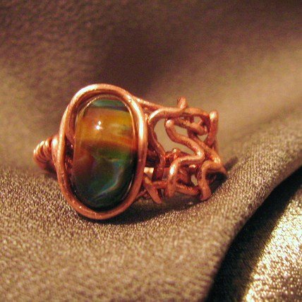 "MOTION" Borosilicate (boro) Glass bead,Copper wire ring, Handcrafted Jewelry