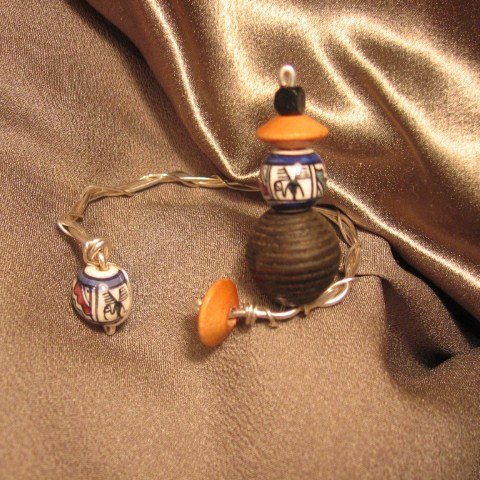 "DARE" Wooden & Clay painted beads, Sterling Silver wire Bracelet,handcrafted jewelry