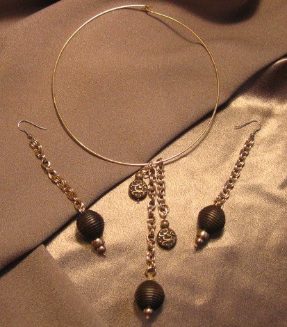 "THE EXCLUSIVE" Brown wooden beads, Gold tone Necklace & Earrings set, Artisan Handcrafted
